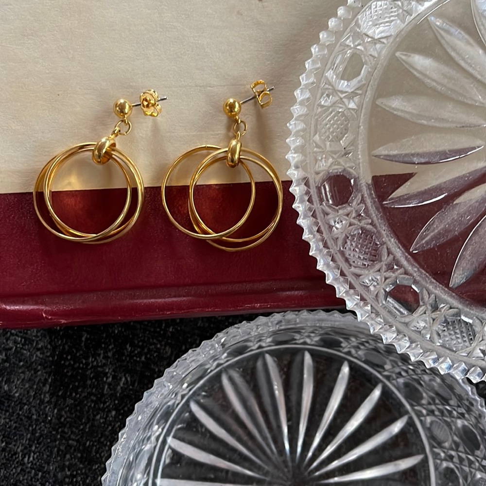 Vintage gold layered hoops with post backs.